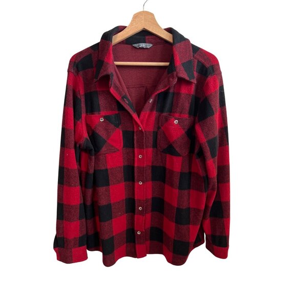 Member's Mark Cozy Button-Down Red & Black Buffalo Plaid Shirt Women's Size M - Picture 1 of 4